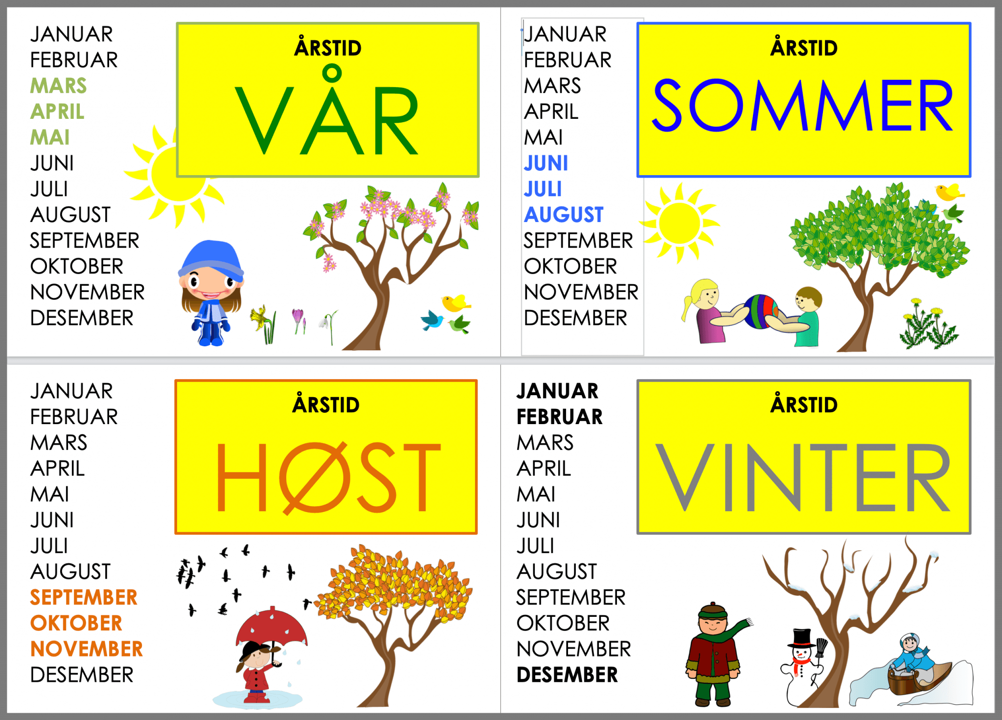Årstider og måneder - UNDERVISNINGSMETODER