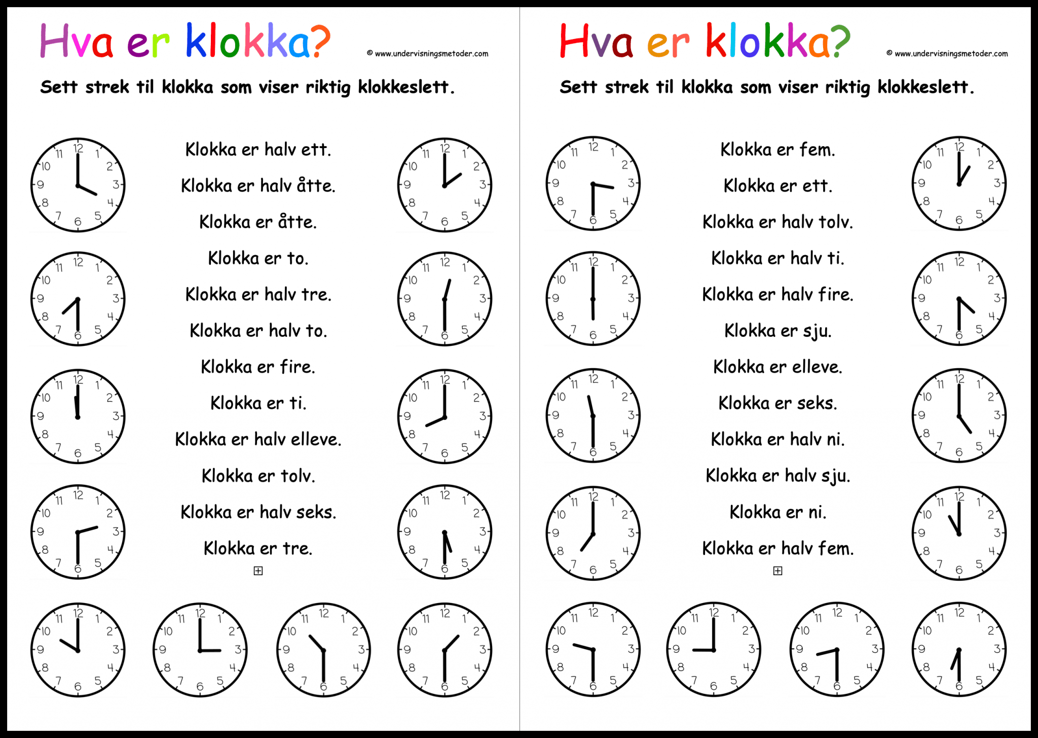 Klokka UNDERVISNINGSMETODER Klokka UNDERVISNINGSMETODER
