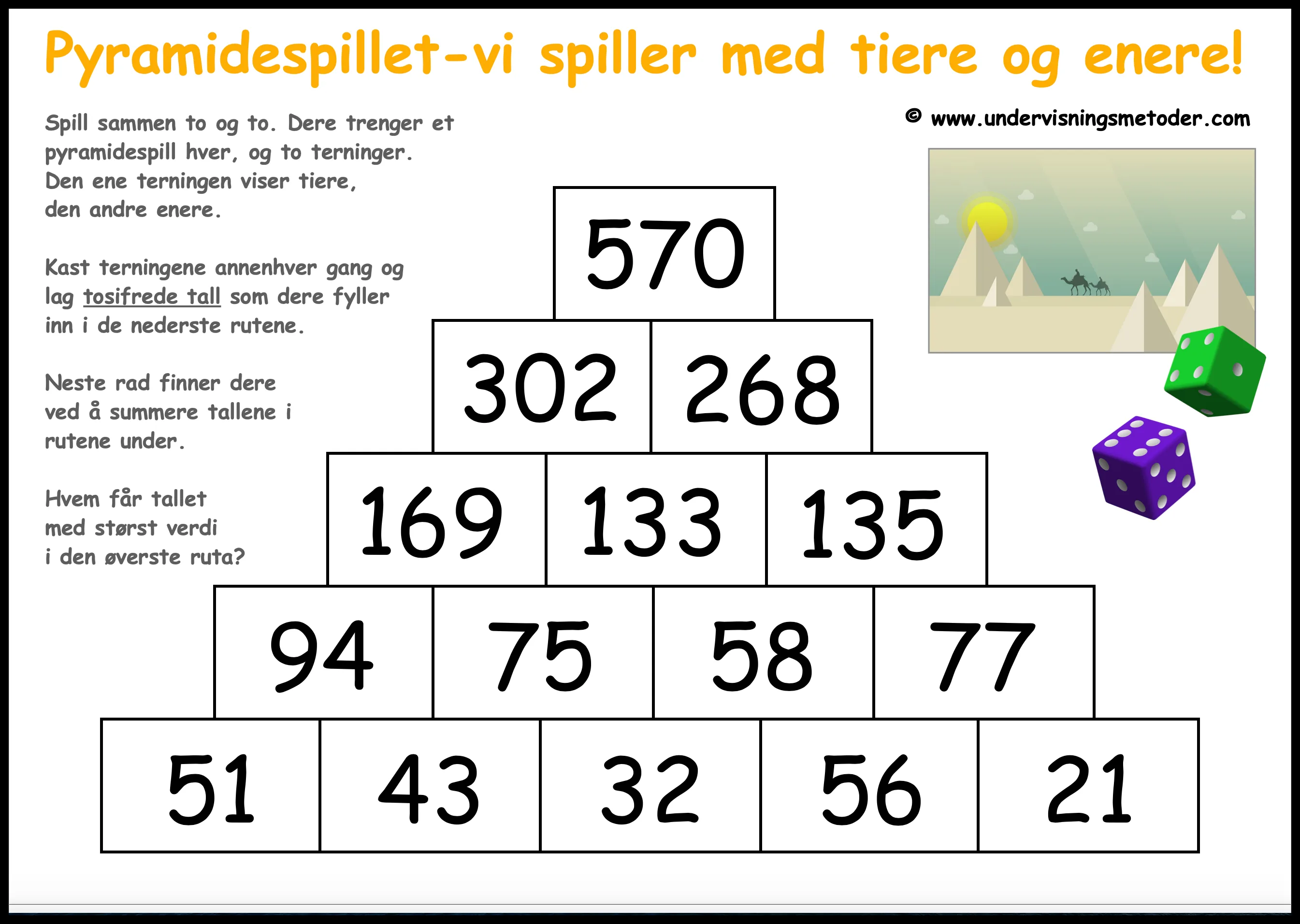 PYRAMIDESPILLET: Et terningsspill - lær addisjon, subtraksjon og sammenhengen mellom regneartene - Bilde 3