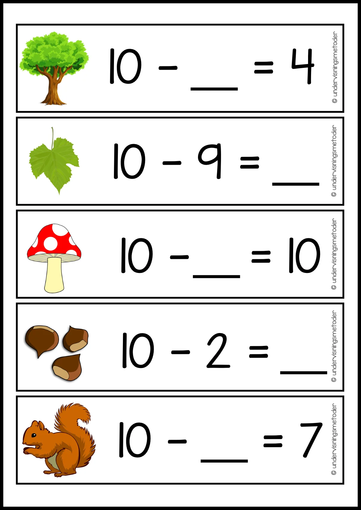 3 HENTEDIKTATER: Tiervenner - addisjon, subtraksjon og finn tallet som mangler - Bilde 2