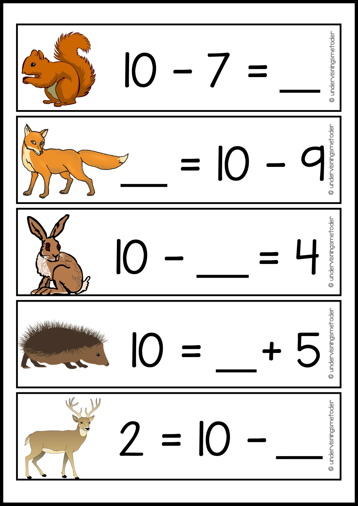 3 HENTEDIKTATER: Tiervenner - addisjon, subtraksjon og finn tallet som mangler - Bilde 3