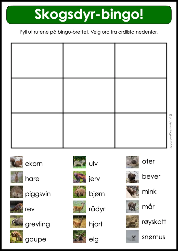 Skogsdyr 21 bingo skogsdyr