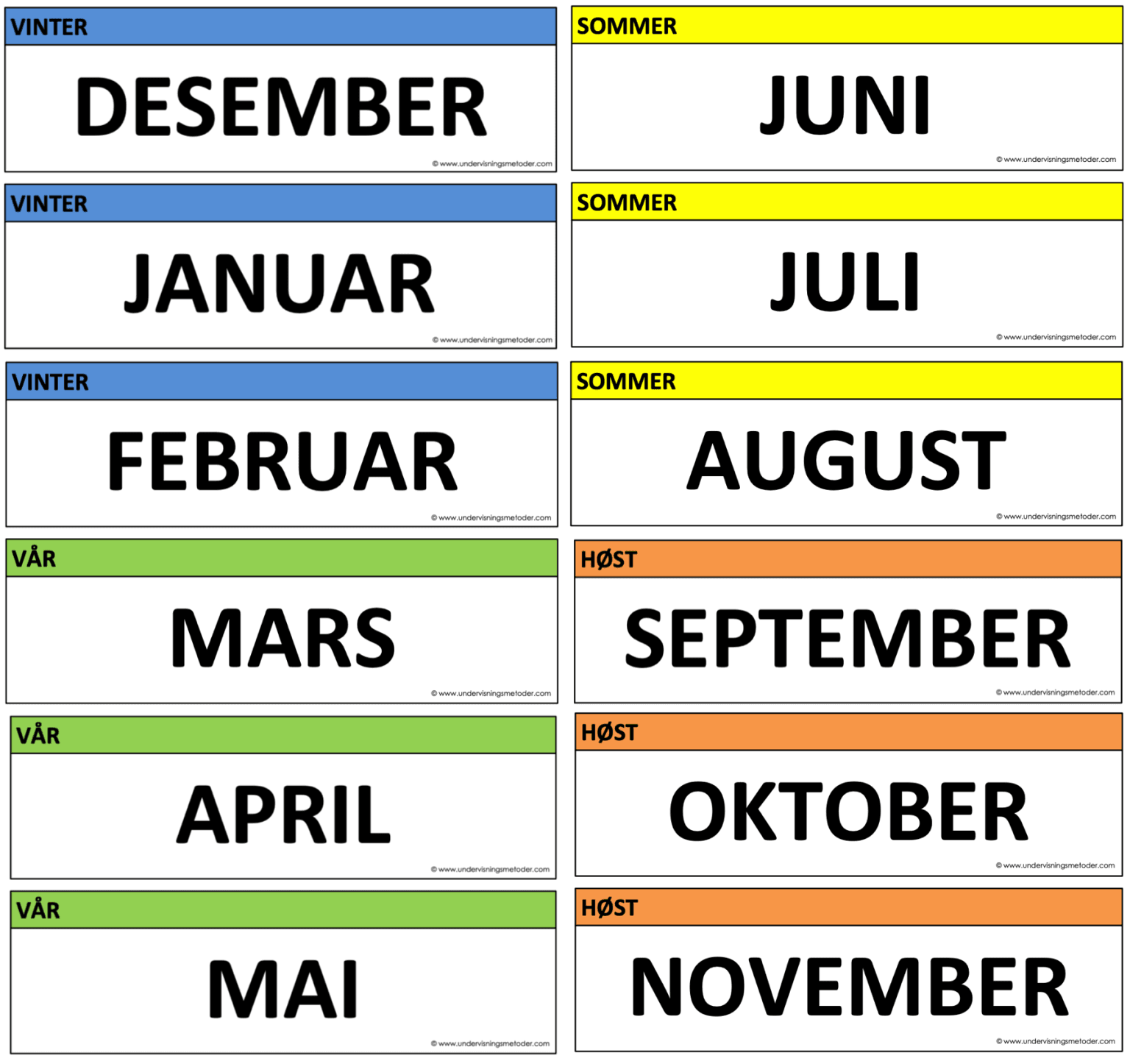 Årstider og måneder - UNDERVISNINGSMETODER