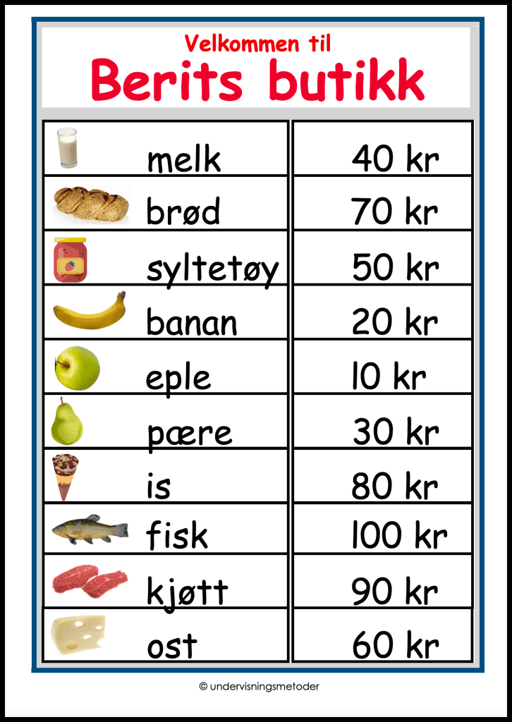 Butikk og penger 25 berits butikk prisliste hundrervenner