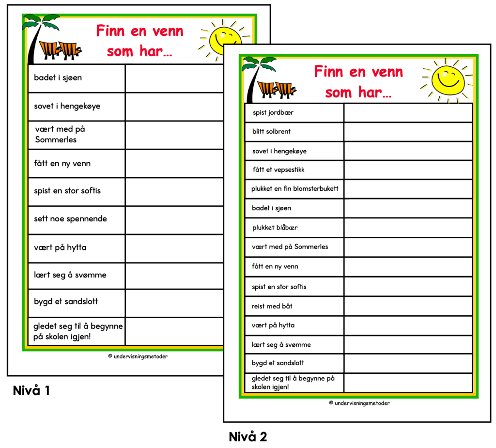 Skolestart 25 finn en venn sommerferie