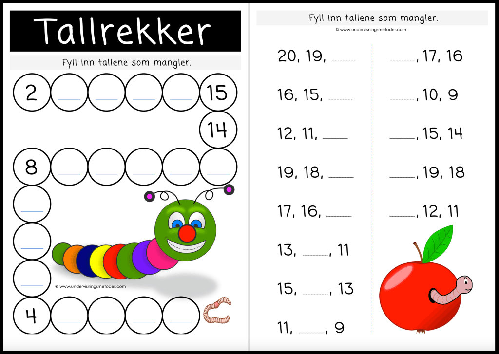 Tall- og mengdeforståelse 0-20 20 tallrekker 0 20 orm
